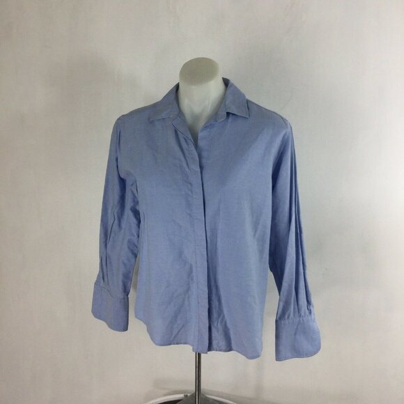 ZARA BASIC Blouse Button Front Shirt Solid Blue - Picture 7 of 7